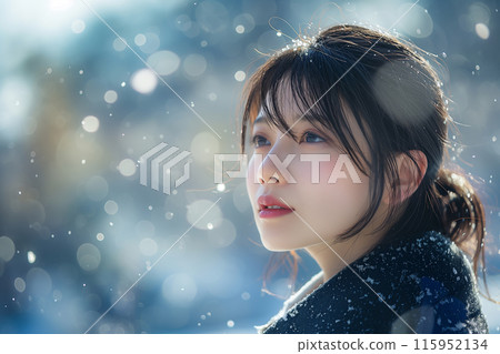 飄落的雪花和一位亞洲女性的肖像 飄落的雪花和一位亞洲女性的肖像 115952134