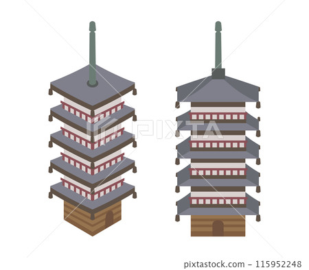 Illustration material of Kyoto's five-story pagoda (isometric, front) 115952248