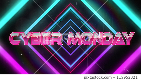 Image of cyber monday text over neon background 115952321