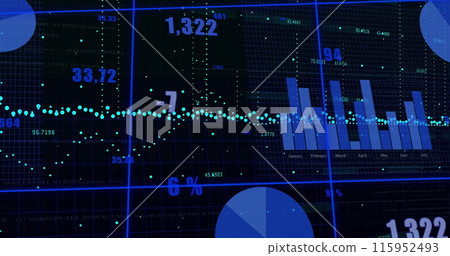 Image of financial data processing on black background 115952493
