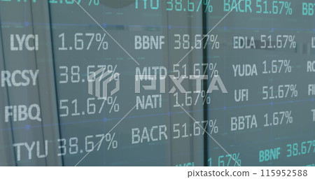 Image of statistics and data processing over man opening door 115952588