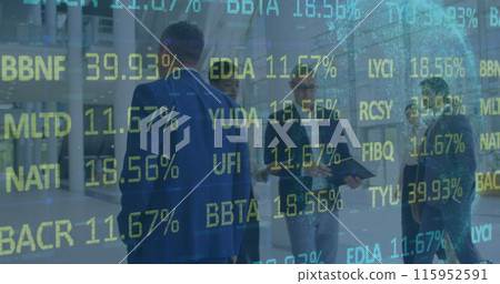 Image of statistics and data processing over businessmen Image of statistics and data processing over businessmen 115952591