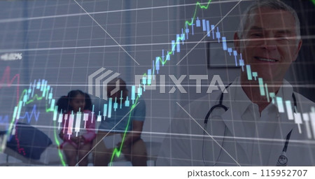 Image of data processing over caucasian male doctor 115952707