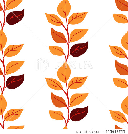 Botanical seamless pattern. Simple Plant. Yellow branches, plant. White background. Ornament in Scandinavian style for wrapping paper, textiles. 115952755