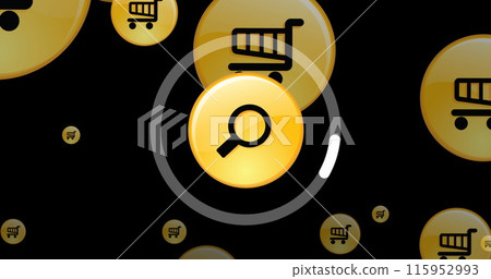 Image of falling icons over black background Image of falling icons over black background 115952993