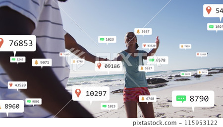 Image of media icons over african american couple 115953122