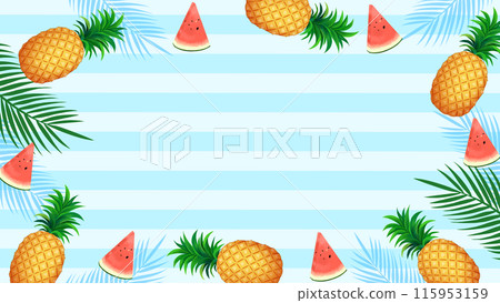 Watermelon and pineapple summer frame background 16:9 115953159