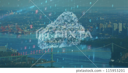 Image of cloud icon over cityscape Image of cloud icon over cityscape 115953201