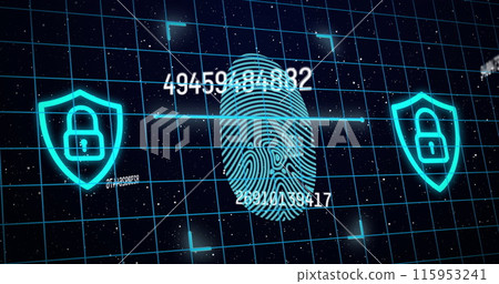 Image of finger print and grid over dark background 115953241