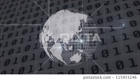 Image of globe and data processing over dark background Image of globe and data processing over dark background 115953246