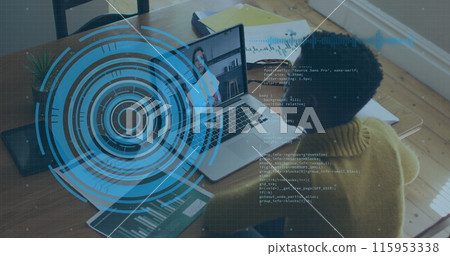 Image of scope scanning and data processing over african american woman having image call 115953338