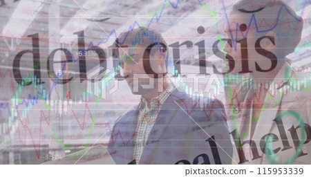 Image of financial data processing over delivery man and van 115953339