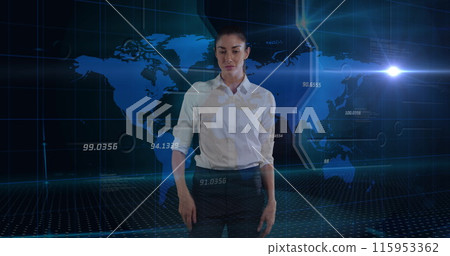 Image of data processing over caucasian female doctor 115953362
