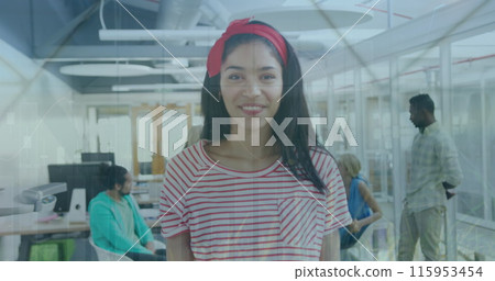 Image of data processing over diverse business people in office Image of data processing over diverse business people in office 115953454