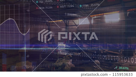 Image of financial data processing over junkyard 115953633