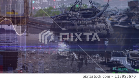 Image of data processing and security icons over cityscape 115953670