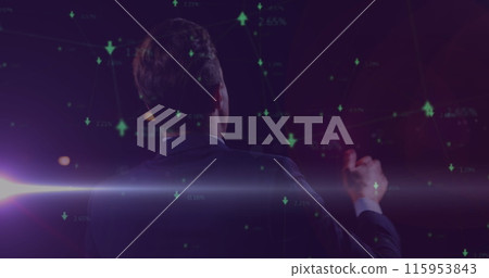 Image of data processing and globe on black background 115953843