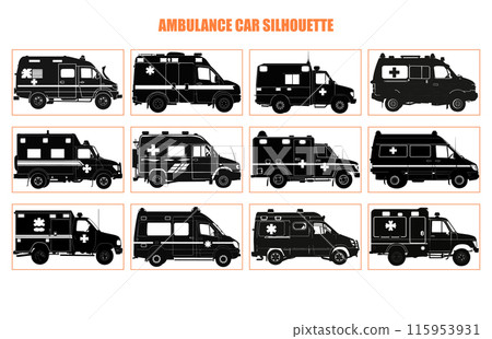 Ambulance silhouette. Side view of an ambulance, Ambulance silhouette style icon Ambulance silhouette. Side view of an ambulance, Ambulance silhouette style icon 115953931