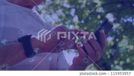 Image of data processing over caucasian man with smartphone Image of data processing over caucasian man with smartphone 115953957