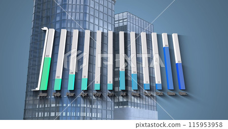 Digital image of statistical data processing against tall buildings 115953958