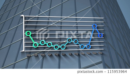 Digital image of statistical data processing against tall building 115953964
