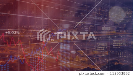 Image of statistics and financial world map over world map 115953992