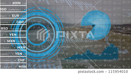 Image of processing circle, road, graphs and financial data on digital screen 115954010