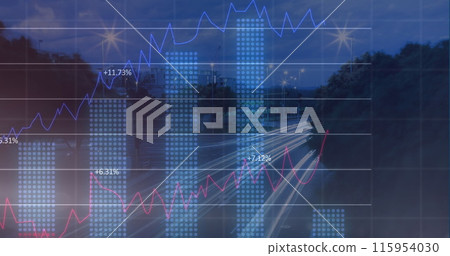 Image of financial graphs and data over night cityscape 115954030