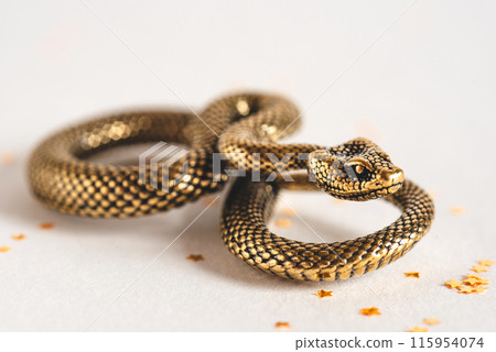 Bronze snake figurine on a white background. The symbol of 2025. Happy Chinese New Year. 115954074