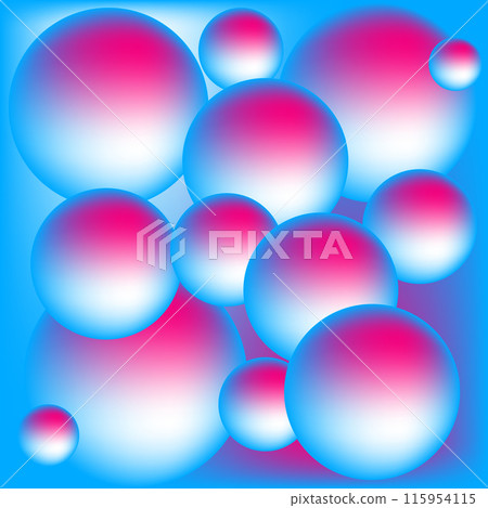 Modern abstract 3D circle geometric background, balls, soap bubbles of white-pink gradient on a blue background, for decoration and design of cards, flyers, textiles, calendars, bright banner 115954115
