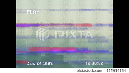 Image of white lines moving and interference on playback interface screen on screen Image of white lines moving and interference on playback interface screen on screen 115954164