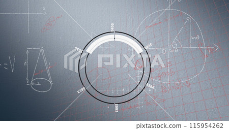 Image of scope scanning over mathematical equations on grey background Image of scope scanning over mathematical equations on grey background 115954262