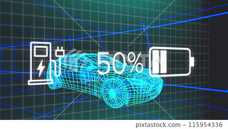 Image of data processing over digital car on black background 115954336