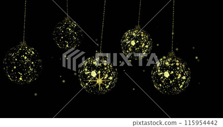 Image of dots over golden baubles on black background 115954442