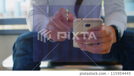 Image of diagram over caucasian businessman using smartphone 115954445
