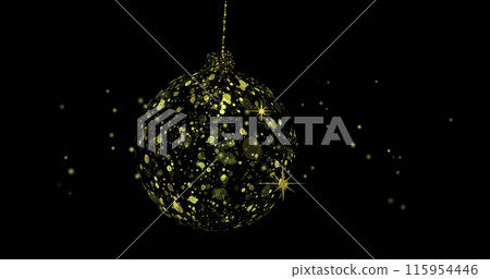 Image of dots over golden bauble on black background Image of dots over golden bauble on black background 115954446