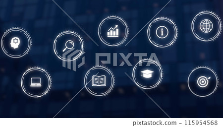 Image network of connections with icons over connections network floating black background Image network of connections with icons over connections network floating black background 115954568