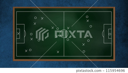 Image of game plan on green board over blue background Image of game plan on green board over blue background 115954696