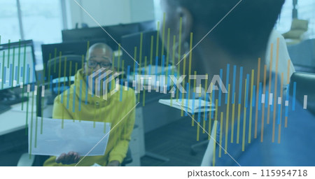 Image of financial graph over african american woman in office 115954718