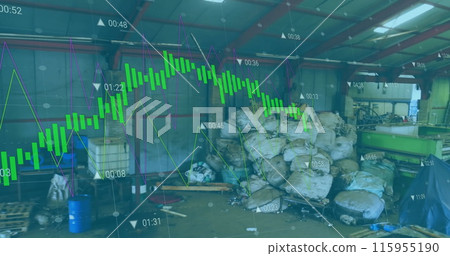 Image of data processing over warehouse at rubbish dump Image of data processing over warehouse at rubbish dump 115955190