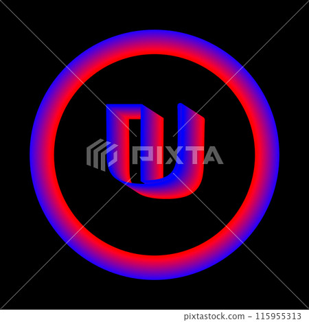 Abstraction. Sign on a black background. Art design. Figure. Symbol and letter U. Name of the company. Logo. Graphic element. Design. Illustration Abstraction. Sign on a black background. Art design. Figure. Symbol and letter U. Name of the company. Logo. Graphic element. Design. Illustration 115955313