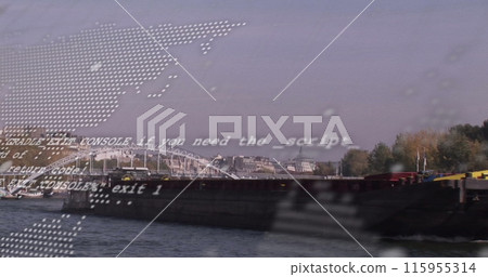 Image of world map and data processing over cityscape Image of world map and data processing over cityscape 115955314