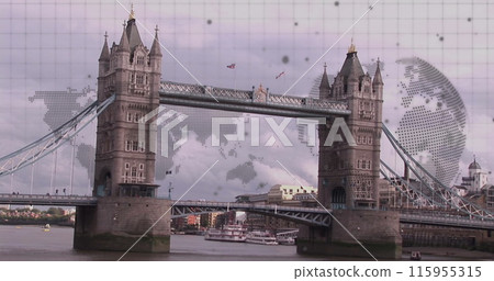 Image of globe and data processing over london cityscape Image of globe and data processing over london cityscape 115955315