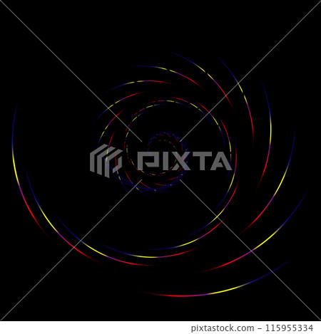 Detailed twirl, spiral element. whirligig effect. Circular, rotating burst lines. Whirl radial spokes. Coil, twirl abstract shape 115955334