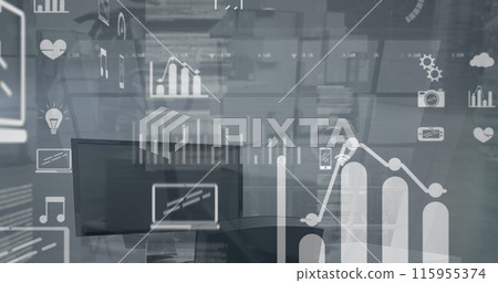 Image of statistical data processing against empty office Image of statistical data processing against empty office 115955374