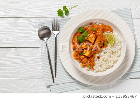 indian spiced fish curry, salmon masala, top view 115955467