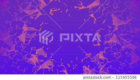 Image of illuminated dots connecting with lines and moving on purple background 115955596