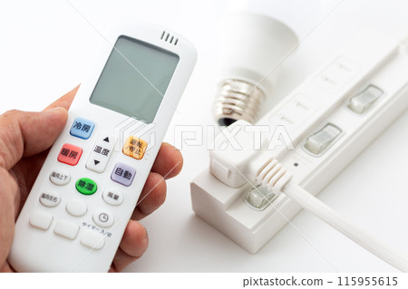 Power strip, air conditioner remote control and light bulb 115955615