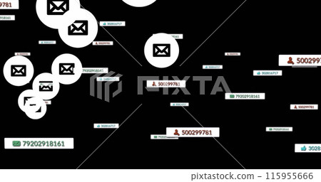 Image of notification and message icons moving on black background 115955666