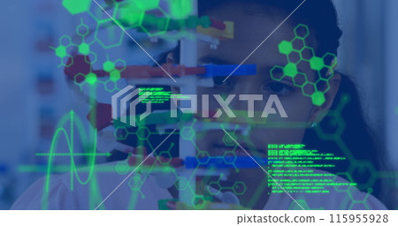 Image of data processing and chemical formula over biracial schoolgirl 115955928